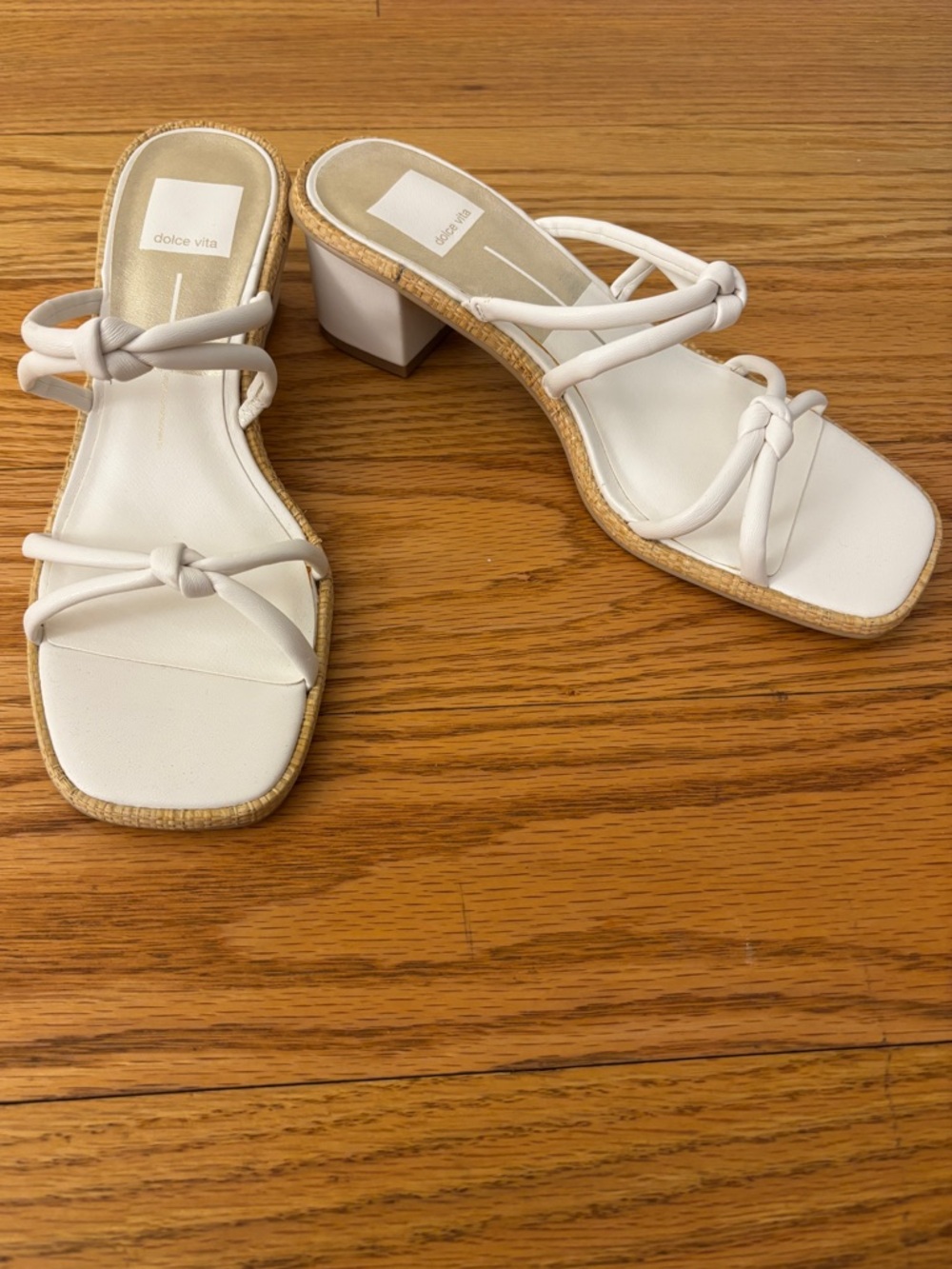 Dolce Vita White Knotted Strap Square-Toe Block Sandals